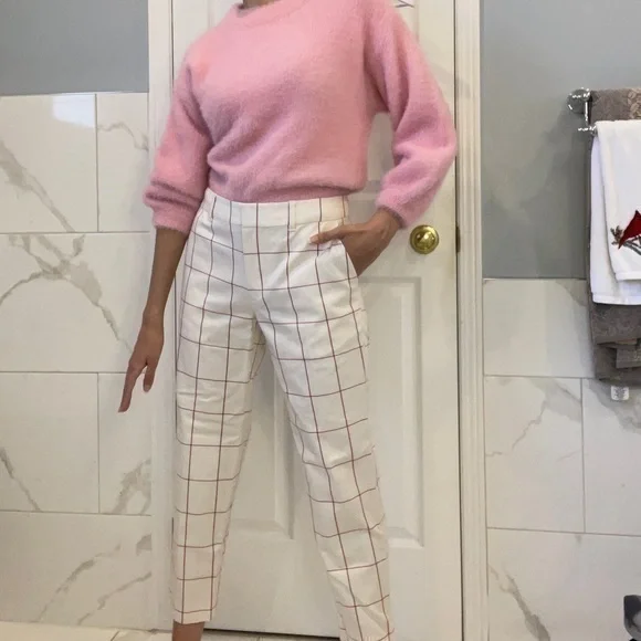 Club Monaco | Marie Pant: Creamy Beige & Pink Ankle Pants - Picture 5 of 17